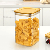 Pote Hermético Quadrado Tampa Metalizada Dourada Fosco Vedação Tripla 2,3 L - Ela Decora